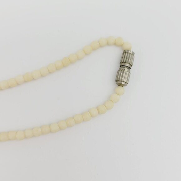 Vintage Puffed Heart Mother Of Pearl Natural Shell Necklace Bone Beads Unique - Picture 5 of 12